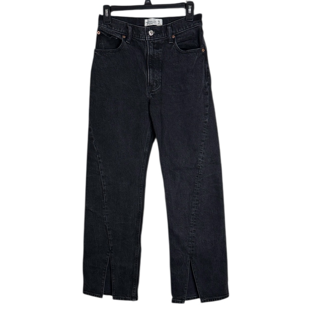 Abercrombie & Fitch The '90s Relaxed Jean High Rise Front Slits Black Jeans 26S - Picture 2 of 12